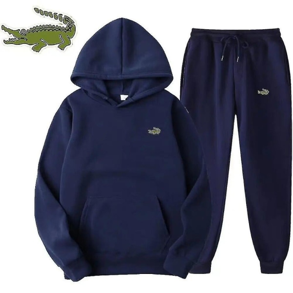 Mode för män Casual träningsoverall Hög kvalitet herrkostym 2-delad luvtröja Sportkläder Sweatshirt Set Man navy blue XL(175cm 70kg)