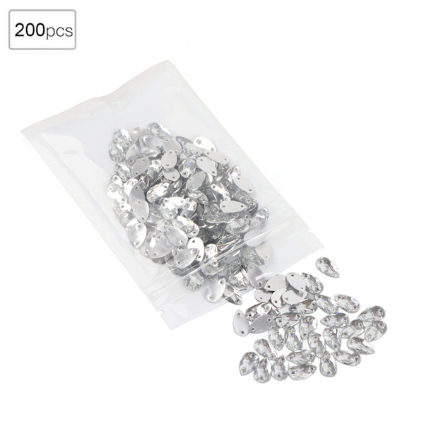 200 stk Krystalperle Akrylharpiks Dråbe Syet Rhinestone Knapper 7x12mm Sko Dekoration (Hvid)