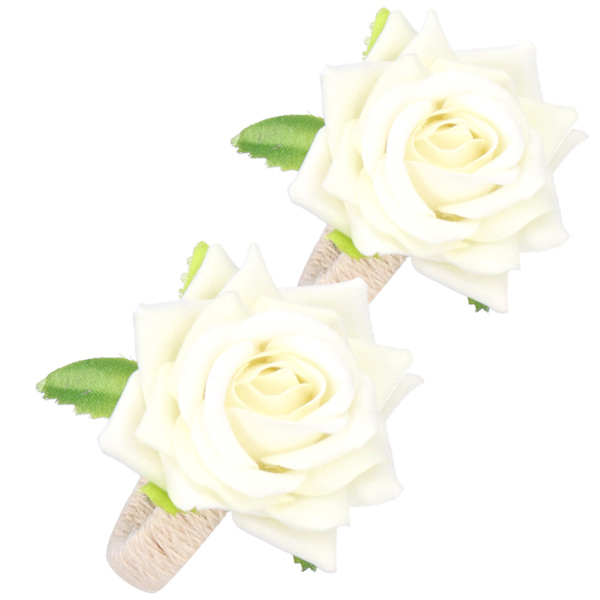 2 stk/pakke Simuleret Blomst Servietringe Moderne Serviettholdere Borddekorationer til Bryllup Hvid