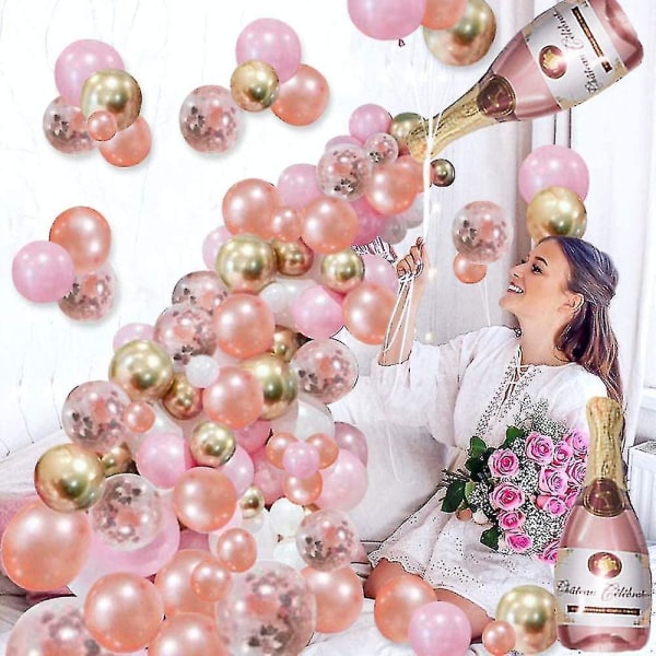 Juhlailmapallot-ruusukultainen samppanjapullo ilmapallo Garland Arch Set, ruusukulta Hyvää syntymäpäivää Banneri Ilmapallot syntymäpäiväjuhlien koristeluun