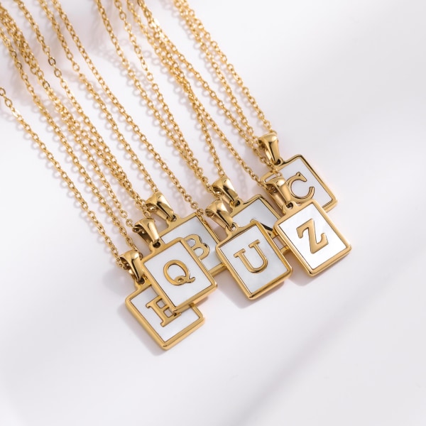 Fyrkantigt alfabet halsband kvinnliga guld inläggningar skal hänge halsband M