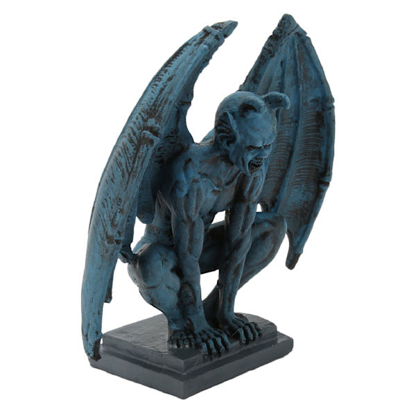 Gargoyle-patsas luonnonmukaisesta hartsista, goottilainen veistos koristeeksi kotiin, puutarhaan, pihalle, toimistoon, sininen