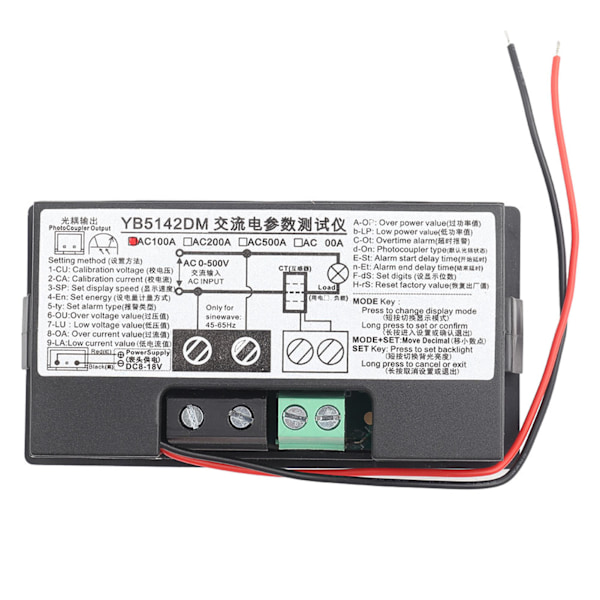 YB5142DM 0-500V intelligent digital LCD-skärm AC-spänningsströmmätare (#2)