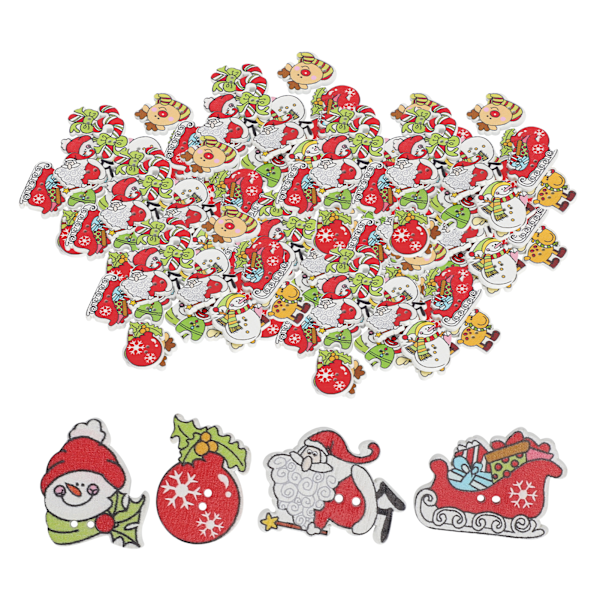 200 st Söt Mix Sy Träknapp Flatback Snöflinga Snögubbe Älg Handhantverkstillbehör för jul DIY