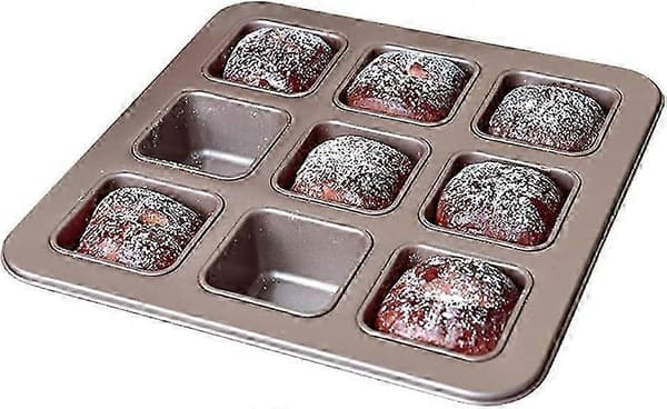 Firkantet kakeform 9 hulrom Nonstick karbonstål bakeform for ovnsbaking brun