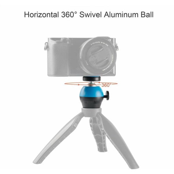 Pieni pallopääkamera, jalustakiinnitys, CNC-tekniikka, 360° kääntyvä, universal 1/4 tuuman käyttöliittymä DSLR-jalustakiinnitykseen, malli: sininen