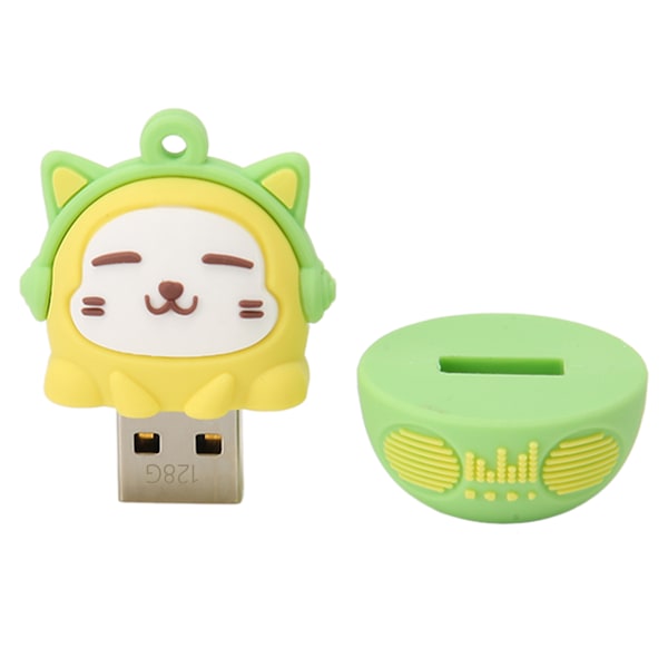 Piirretty USB-muistitikku PVC USB2.0 Kissan kuvio Plug and Play iskunkestävä U-levy puhelimelle kannettavalle tietokoneelle Keltainen Vihreä 128g