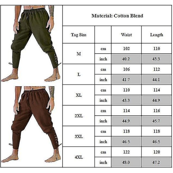 Keskiaikaiset Viikinki- ja Merirosvoasuun Sopivat Lahkeat Housut Armeijanvihreät, Nauhakiinnitys Polvissa