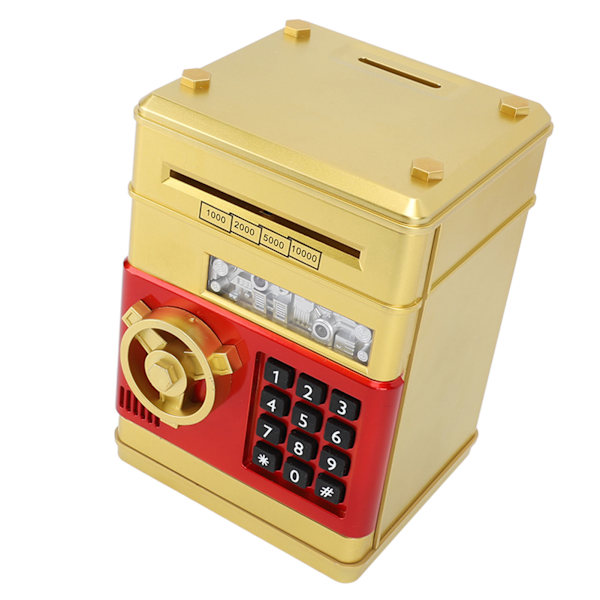 Spargris Pengar Mynt Kan Auto Scroll Papper Pengar Sparlåda Mini ATM Mynt Bank Pengar Spara Box med Lösenord för Pojkar Flickor Leksak Present Guld