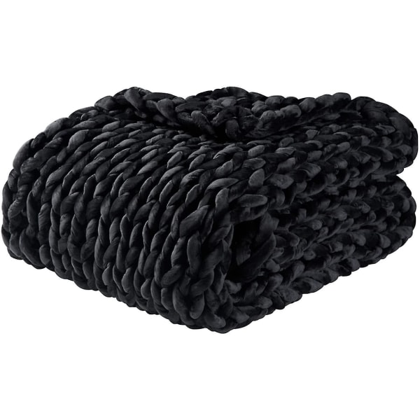 Svalkande stickad tyngdfilt, handgjord chunky stickad tyngdfilt Black