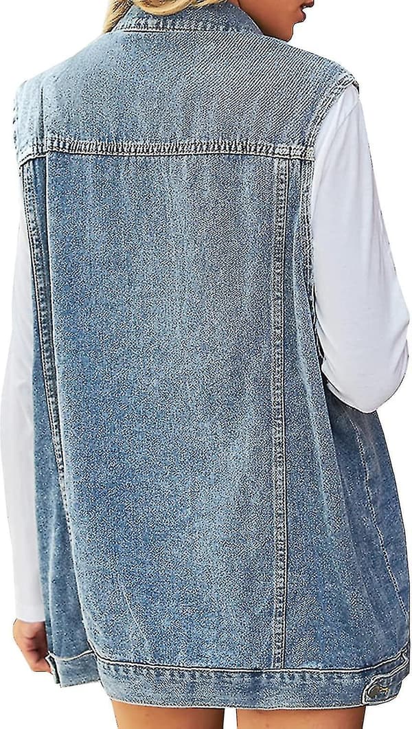 Damjeansjacka Ärmlös Jeansväst med knappar, mellanlång Blue Medium