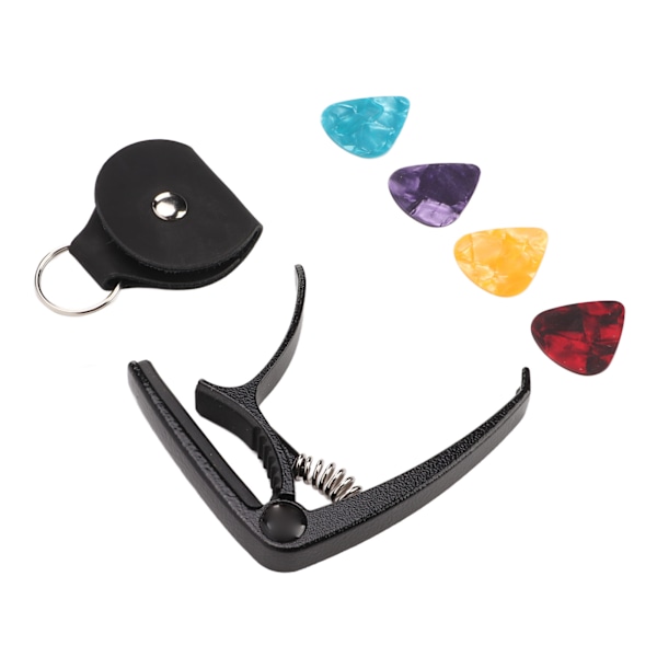 Gitarr Capo Stark fjäder Universal Metal Akustisk Elgitarr Ukulele Capo med 5 st Picks och förvaringsväska