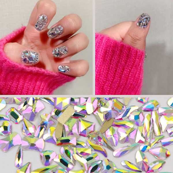 3D Nail Art Aurora Strassikivet Multi Kynsikristallikäsityöt Kiiltävät Nail Art Decoration Tee itse - Nail Art Design (100 kpl sekoitettu set) shape2