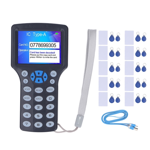 Svart NFC RFID-kortläsare med UID-nyckelring HD 2,8 tums helfärgsskärm Kortkopiator Skrivare Duplikator