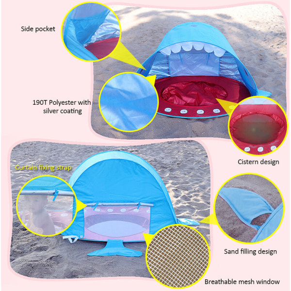 Ny produkt Beach Shark Barntält Vanlig modell Blå