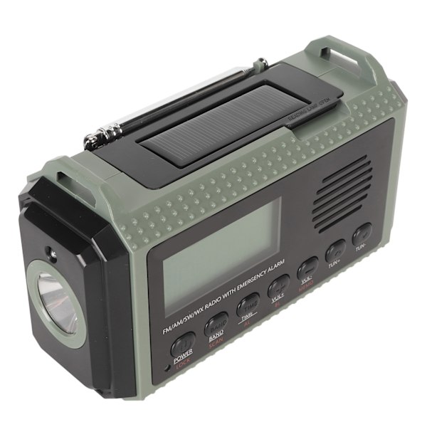Nødradio FM AM SW WX 10000mAh Solcellelading Bærbar LCD Digital Display Håndsveiv Radio for utendørs bruk