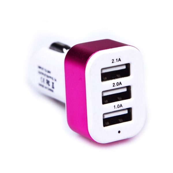 Billader 12V multifunksjon universal billader har tre USB-porter, rosa rød
