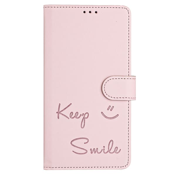 Fodral Kompatibel med iPhone 15 Plus rosa läder enkelt plånboksdesign smiley face anti-fall