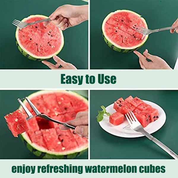 Multipurpose 2-i-1 vattenmelongaffelskärare Vattenmelonfruktskärgaffelbitar porslinsgaffel