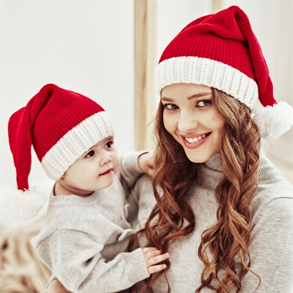 Efterår og vinter jul forældre barn hue Varmt hæklet mor og baby hue Bonnet Hat Strikket uld hue