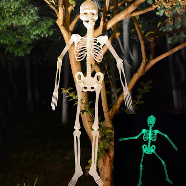 90 cm Halloween lysende skelet med fleksible led - Hængende skelet til udendørs - Skræmmende rekvisit
