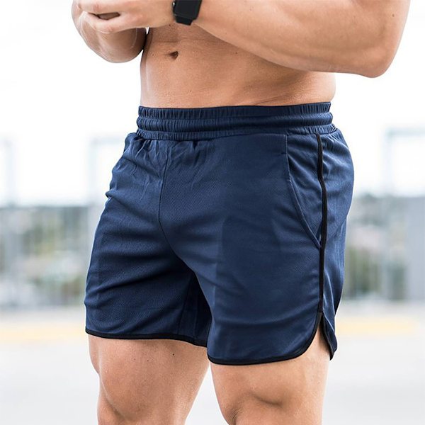 Sportsshorts til mænd, hurtigtørrende meshstof, atletiske shorts til mænd med snørelukning, trænings- og løbeshorts til mænd, marineblå L