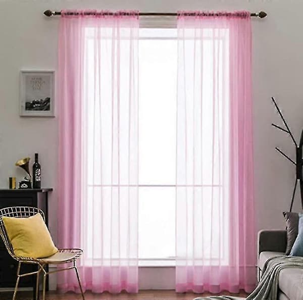 Voilegardiner med volanger i linoptikk transparent Pink