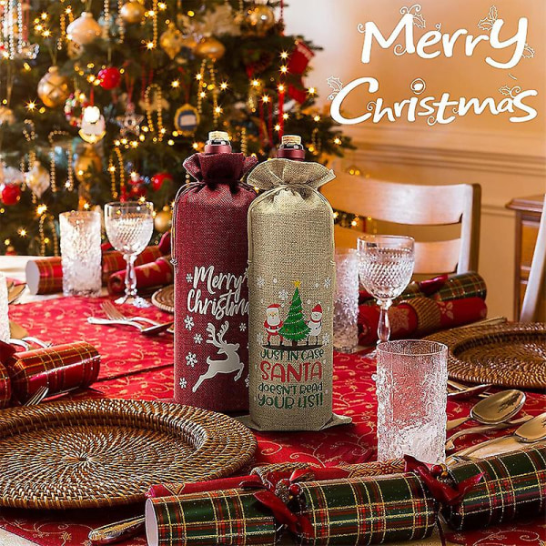 10 stk Jutevinposer Julevinsgaveposer - Jutevindeksel med snor og merkelapper til julefesten