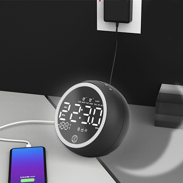 Multifunktionell Dubbel USB Bluetooth 5.0 Handsfree-samtalshögtalare med Temperaturvisning 110-240V