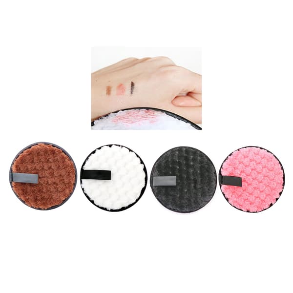 4 stk. makeupfjernerpuder, runde, dobbeltsidede, genanvendelige, bløde, bærbare, vaskbare mikrofiberpuder til makeup