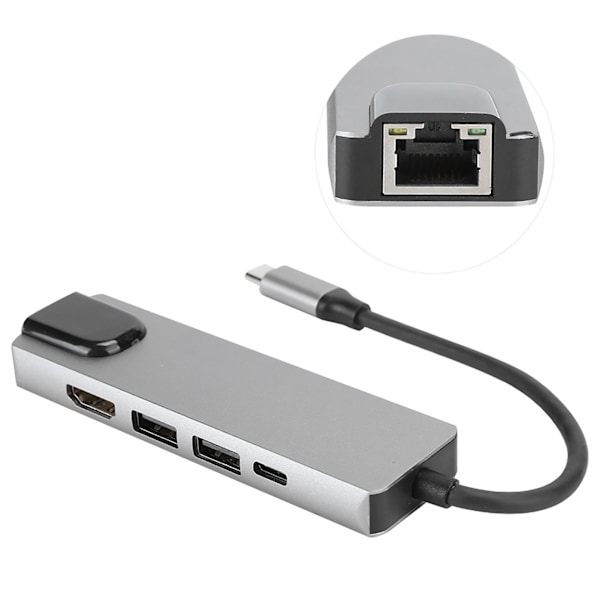 5-in-1 Type-C Hub HDMI-sovittimella 4K Type-C Gigabit Ethernet RJ45 laajennusporttiin