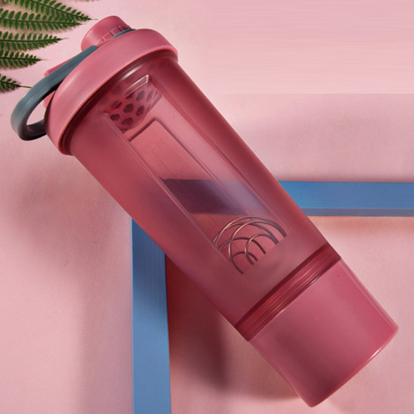 Sportvattenflaska Plast Transparent Portabel Frostad Shaker Cup med Blender 600ml Röd 600ml