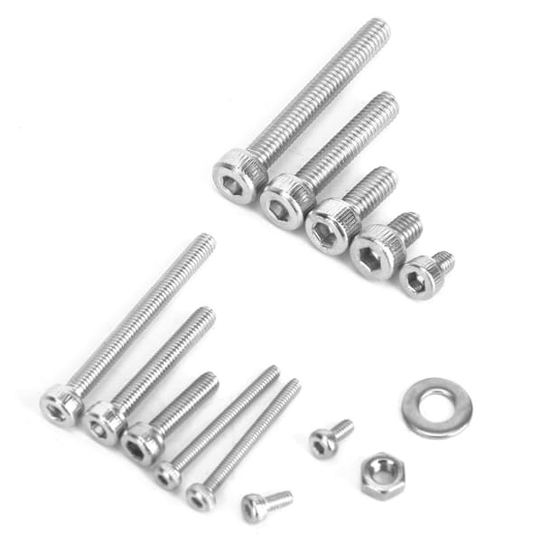 1080 st Hex Socket Skruv 304 Rostfritt Stål Skruv Mutter Platt Bricka M2 M3 M4