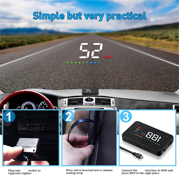 A200 HUD Universal 3,5-tommers bil Head Up Display Hastighetsmåler ODB2 frontruteprojeksjon