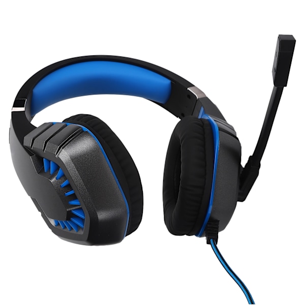 Kablet Gaming Headset med LED Lys Mikrofon Computer Spil Headset Plug and Play (Blå Sort)