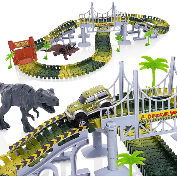 144 kpl Dinosaur World Race Car Track Set -lelu