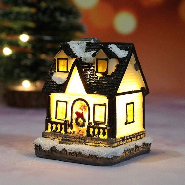 Resin Christmas Scene Village Houses Town With Warm Yellow Led Light Battery Operate Christmas Ornamnet