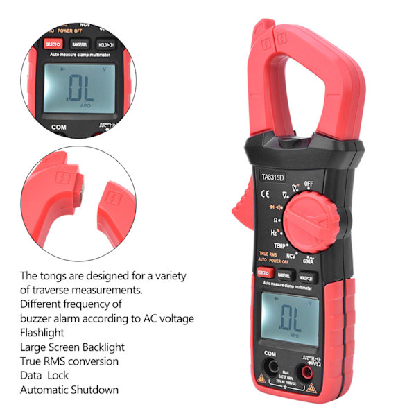 TA8315D Multifunktionell digital handhållen skärmklämma Multimeter AC DC Spänningsströmmätare