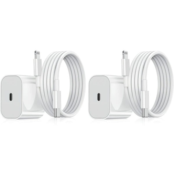 2-pack iPhone-laddare, 20W Lightning-adapter + 2m kabel, vit 2-pack 2-Pack Lightning