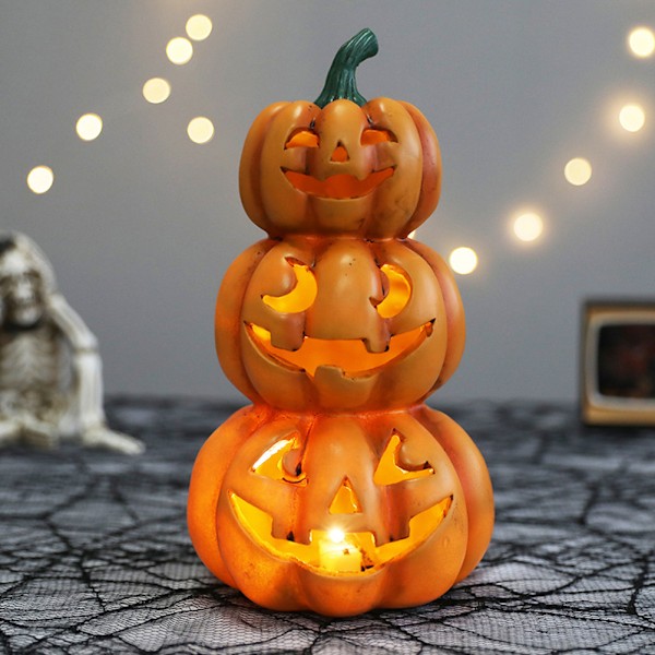 Halloween Lysende Stablede Gresskar Halloween Party Dekor Innendørs Utendørs Dekorasjoner