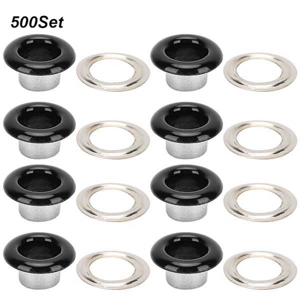 500 set Öljetspänne Metallic Grommet Skor Läderväskor DIY Craft Knapp Nitverktyg 4,5 mm Svart