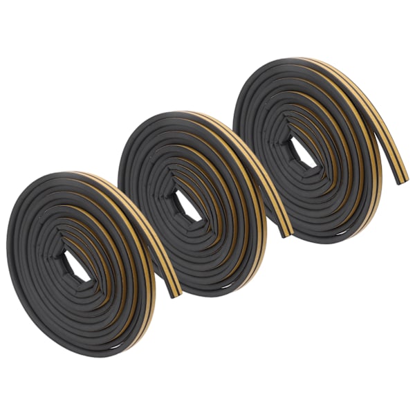 3 set väderlist Dörrtätning Vindtät Vattentät Ljudisolerad självhäftande dubbelsträng 9x6mm svart dörr väderlist