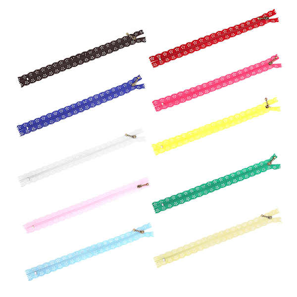10 Styck Spets Dragkedja Mixed Style Knopp Sidenform No.3 Nylonsömnad Klädtillbehör 25cm
