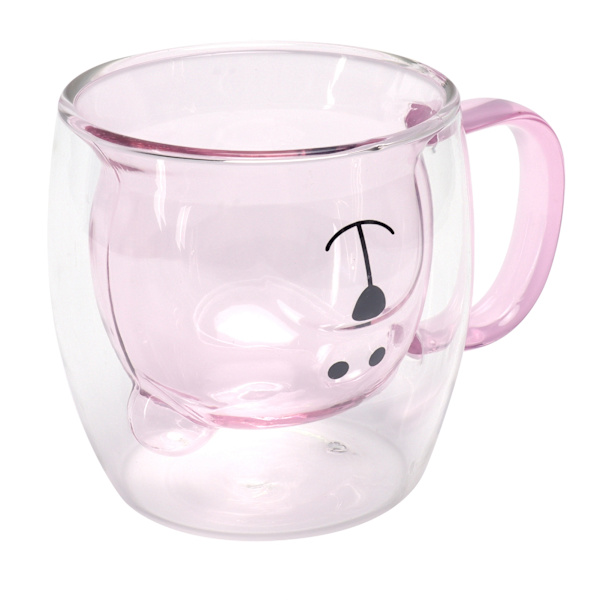 250 ml bjørneformet glasskopp dobbelvegg Vann Te Kaffe Melkekopp med håndtak for HomePink
