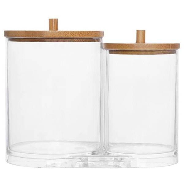 Uppgraderad kvalitet 2 i 1 akryl bomullspinnar Förvaringshållare Badrumsbehållare Apotekburk Qtip-hållare med bambulock 1 st, Modell: Transparent