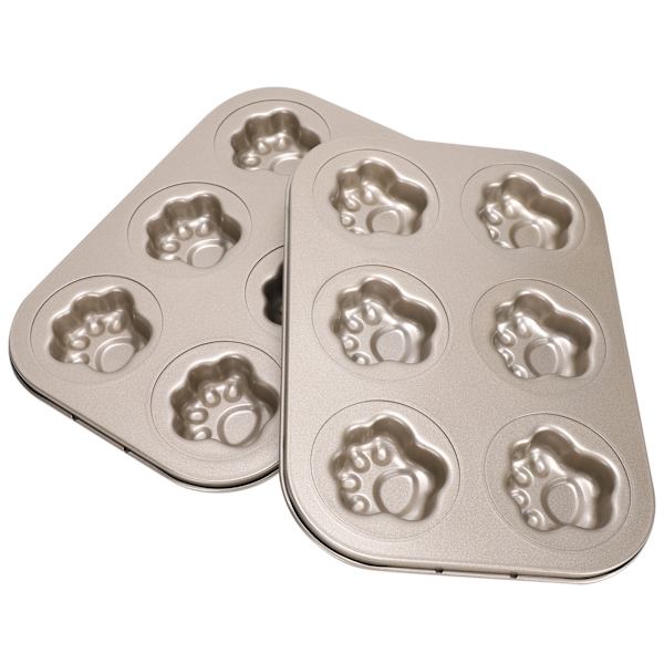 2 st Kolstål Kakform Non-Stick DIY Söt Form Guld Dessert Bakformar (6 Fack Katt Tass TG05)
