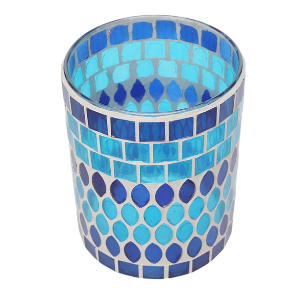 Mosaikk Votiv Lysestake Håndlaget Glass Telysholder for Hjemmeinnredning Blå
