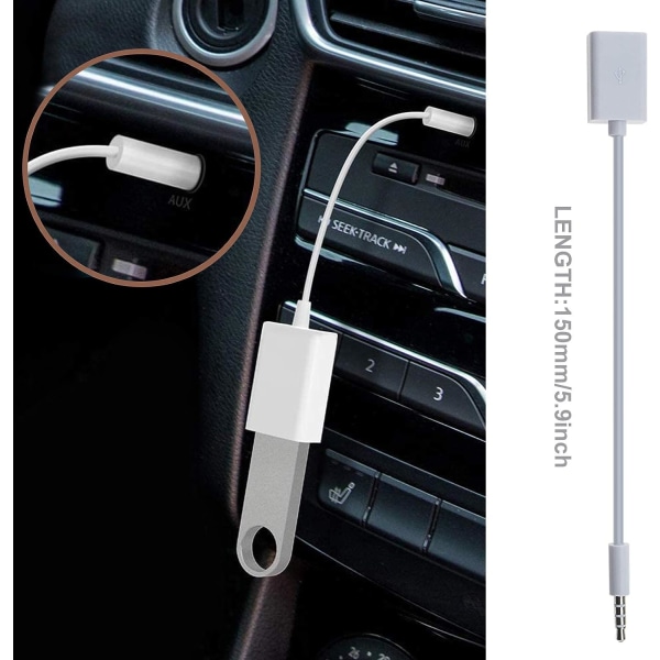 2 stk AUX til USB-adapter 1/8"/3,5 mm Hann Auxiliary Audio Plug til USB 2.0 Hunn Converter blykabel