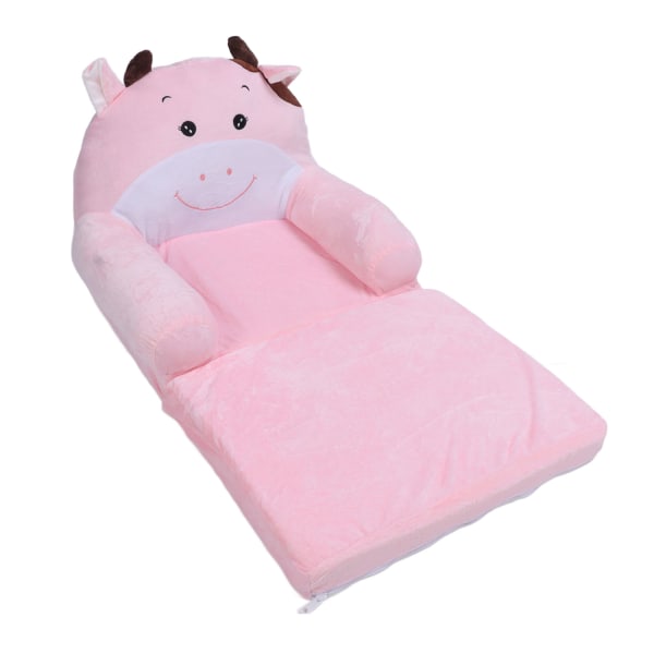 Hopfällbar barnsoffa söt tecknad mjuk bekväm barn hopfällbar soffa säng för pojkar flickor sovrum rosa ko 2 lager