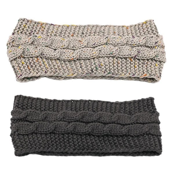 Varmere pannebånd kvinner vinter kabel strikket pannebånd Dark gray*light gray color dot